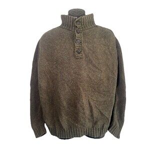 Eddie Bauer Men’s Chunky Vintage Sweater Buttoned Pullover Green Khaki Sz L
